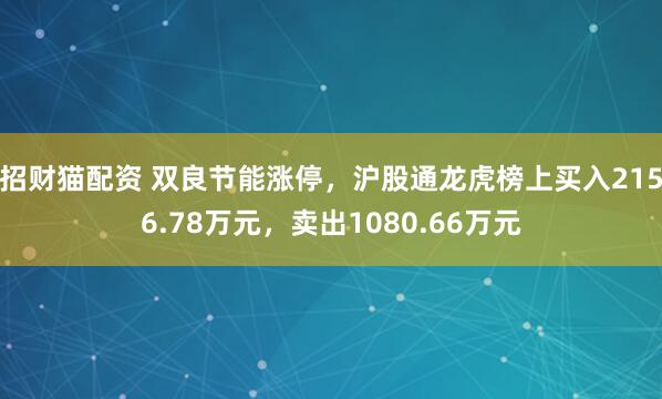 招财猫配资 双良节能涨停，沪股通龙虎榜上买入2156.78万元，卖出1080.66万元