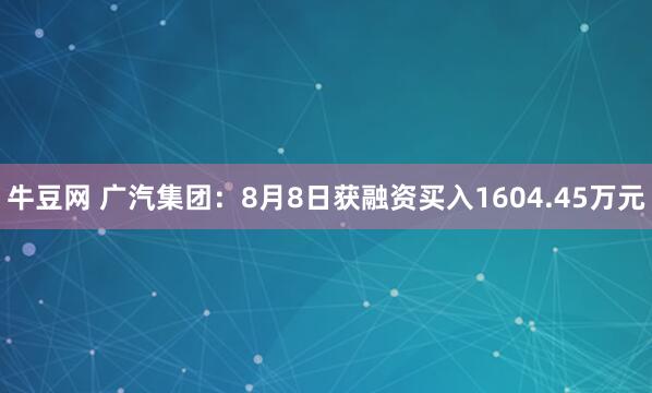 牛豆网 广汽集团：8月8日获融资买入1604.45万元